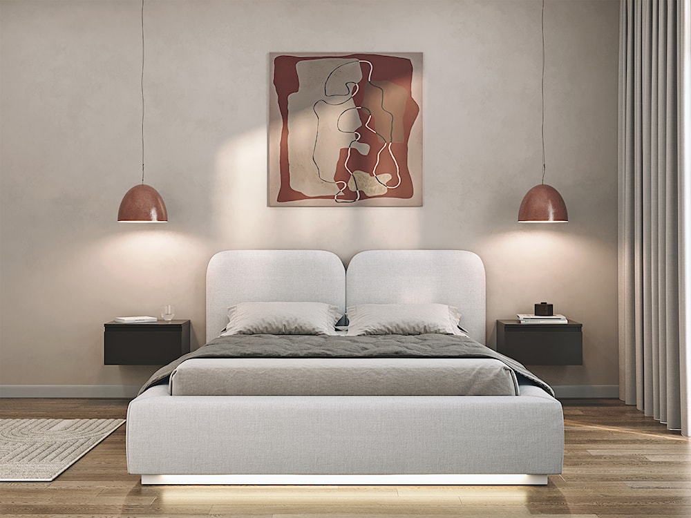 Łóżko tapicerowane 140x200 cm Comoves z pojemnikiem i oświetleniem LED stelaż metalowy jasnoszare szenil  - zdjęcie 3
