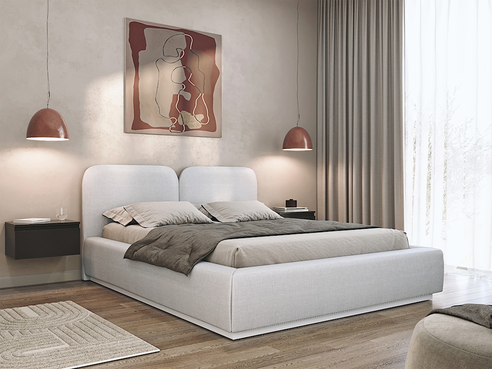 Łóżko tapicerowane 140x200 cm Comoves z pojemnikiem stelaż metalowy jasnoszare szenil  - zdjęcie 2