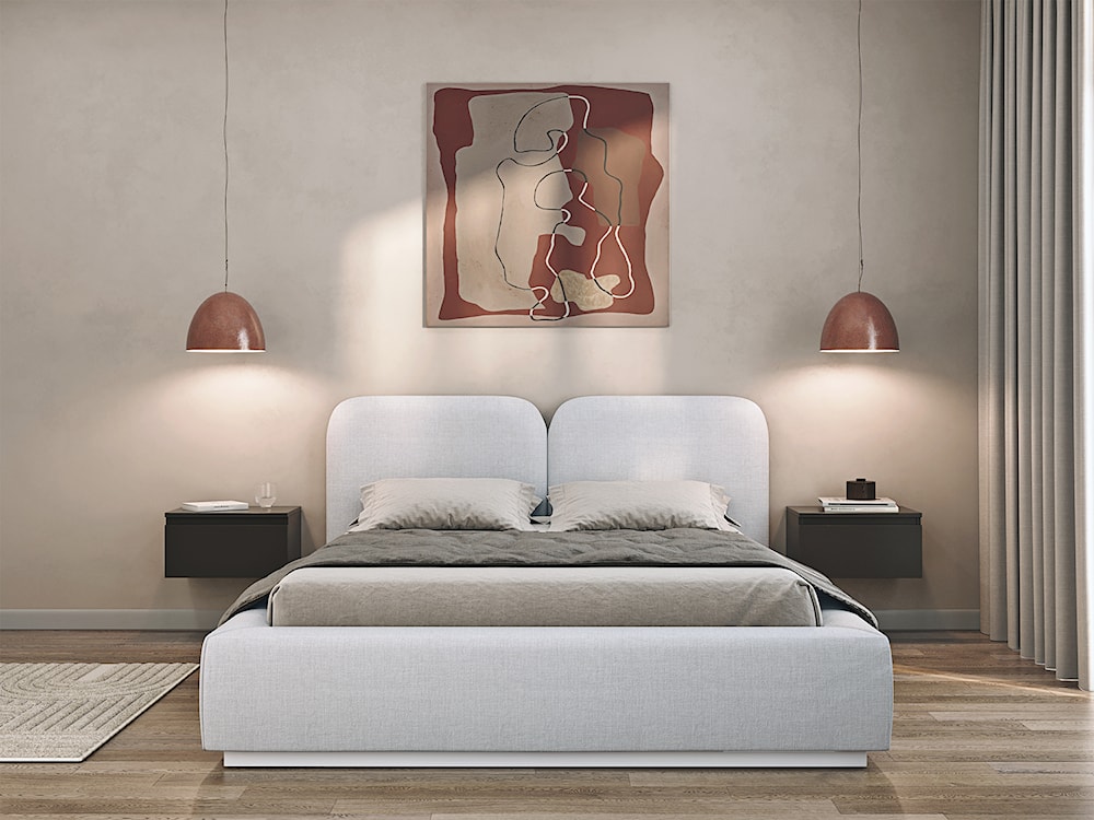 Łóżko tapicerowane 140x200 cm Comoves z pojemnikiem stelaż metalowy jasnoszare szenil  - zdjęcie 3