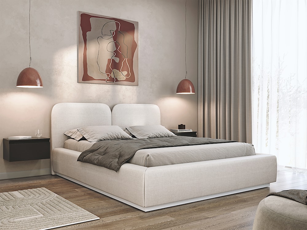 Łóżko tapicerowane 160x200 cm Comoves z pojemnikiem stelaż metalowy kremowe szenil  - zdjęcie 2