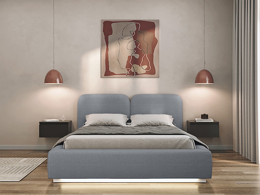 Łóżko tapicerowane 140x200 cm Comoves z pojemnikiem i oświetleniem LED stelaż metalowy szare szenil  - zdjęcie 3