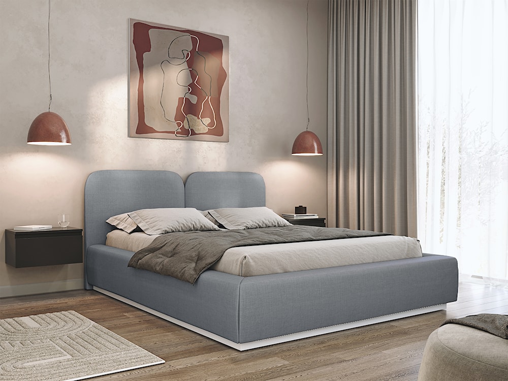 Łóżko tapicerowane 140x200 cm Comoves z pojemnikiem stelaż metalowy szare szenil  - zdjęcie 2