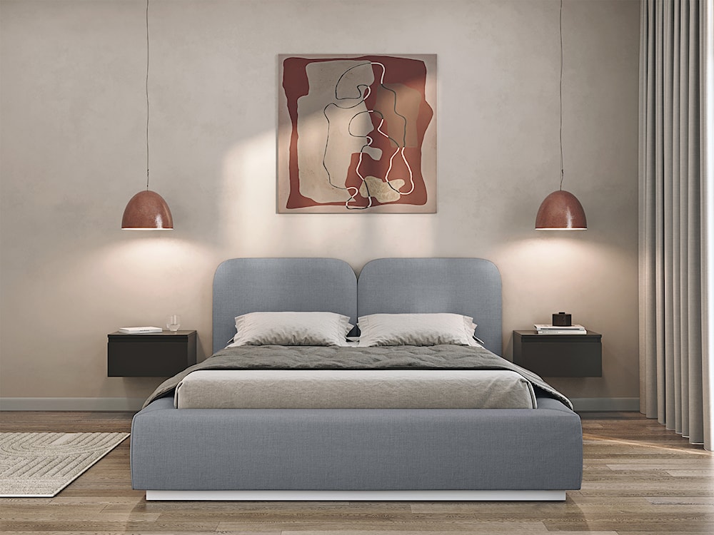Łóżko tapicerowane 140x200 cm Comoves z pojemnikiem stelaż metalowy szare szenil  - zdjęcie 3
