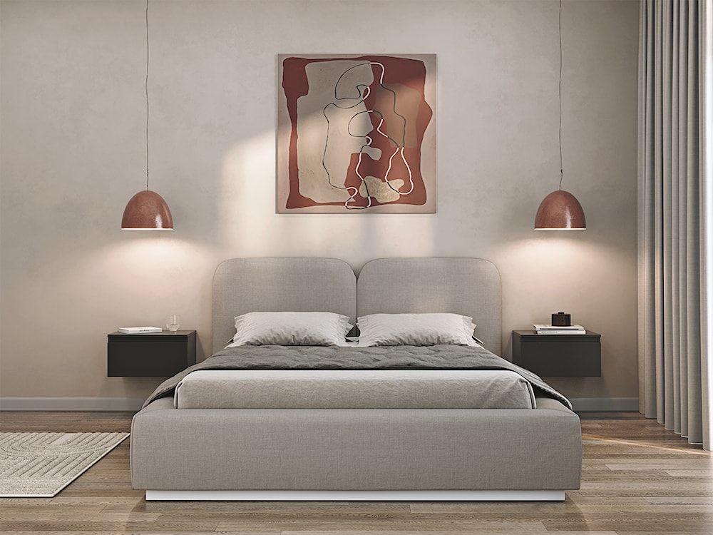 Łóżko tapicerowane 140x200 cm Comoves z pojemnikiem stelaż metalowy ciemnobeżowe szenil  - zdjęcie 3