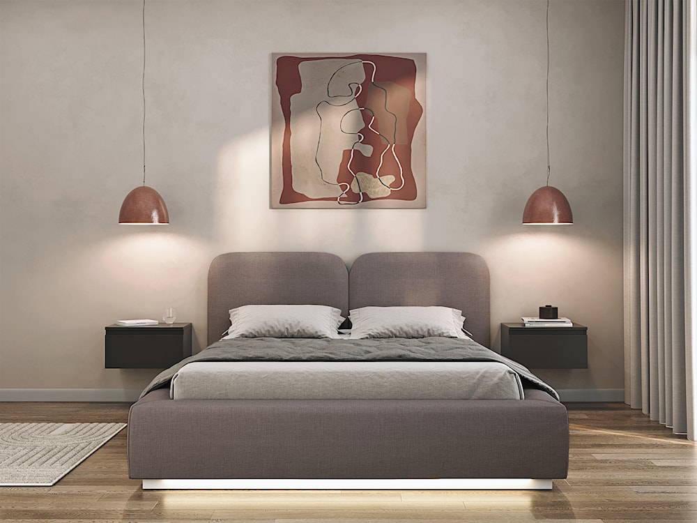 Łóżko tapicerowane 140x200 cm Comoves z pojemnikiem i oświetleniem LED stelaż metalowy brązowe szenil  - zdjęcie 3