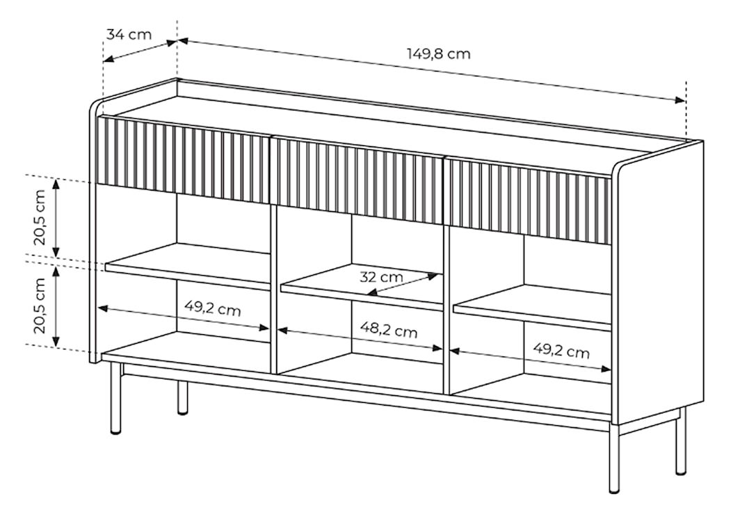 Komoda Liwelo trzydrzwiowa z trzema szufladami 153 cm szarobeżowa  - zdjęcie 8