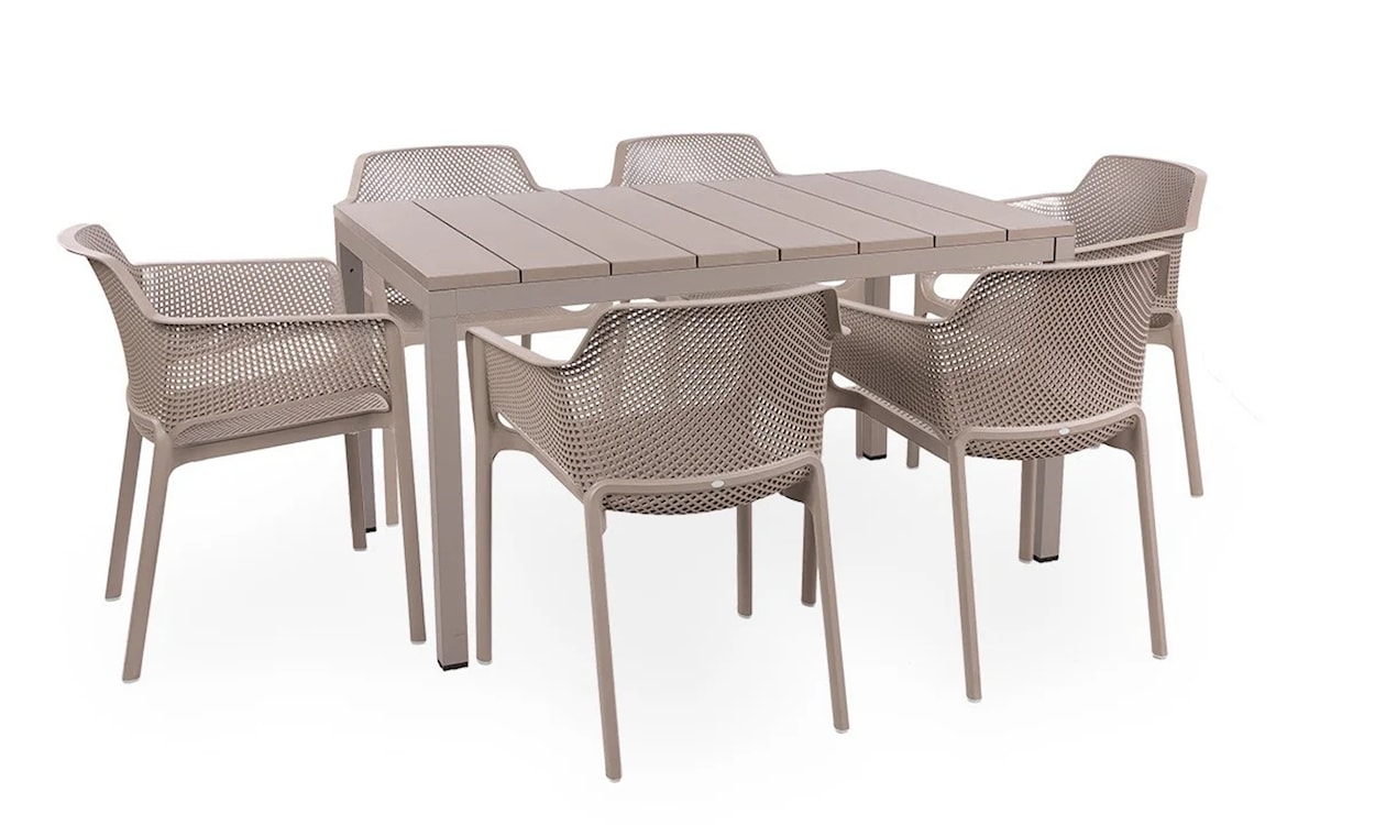Zestaw ogrodowy rozkładany stół Rio 140-210x85 cm i 6 krzeseł Net Nardi z certyfikowanego tworzywa brązowy