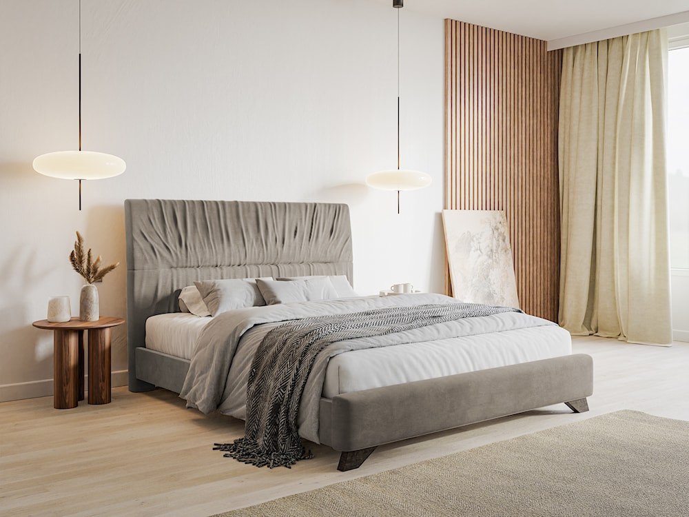 Łóżko tapicerowane Llana 180x200 cm beżowy velvet  - zdjęcie 4