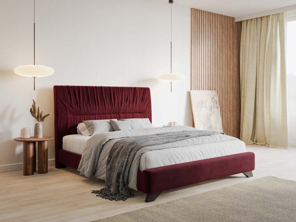 Łóżko tapicerowane Llana 160x200 cm bordowy velvet  - zdjęcie 5