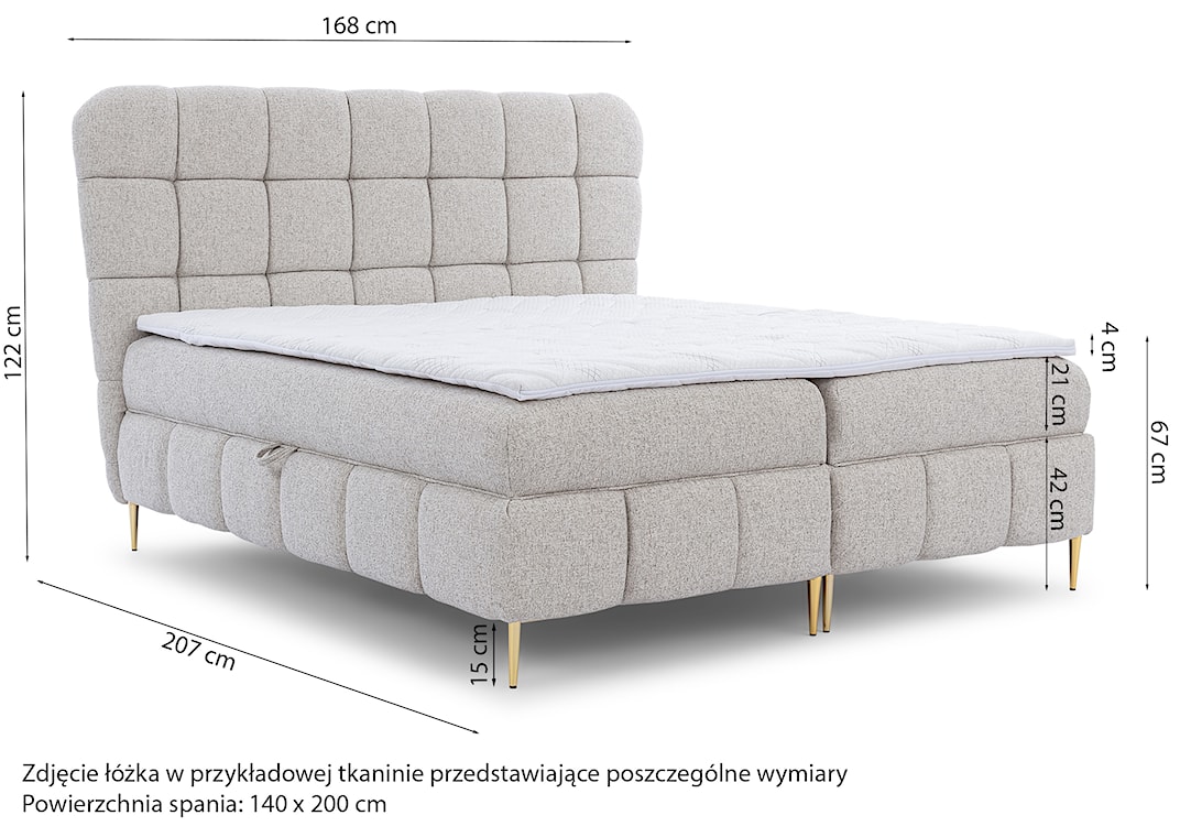 Łóżko kontynentalne 140x200 cm Lolly z topperem i pojemnikami beżowe plecionka hydrofobowa łatwoczyszcząca  - zdjęcie 6