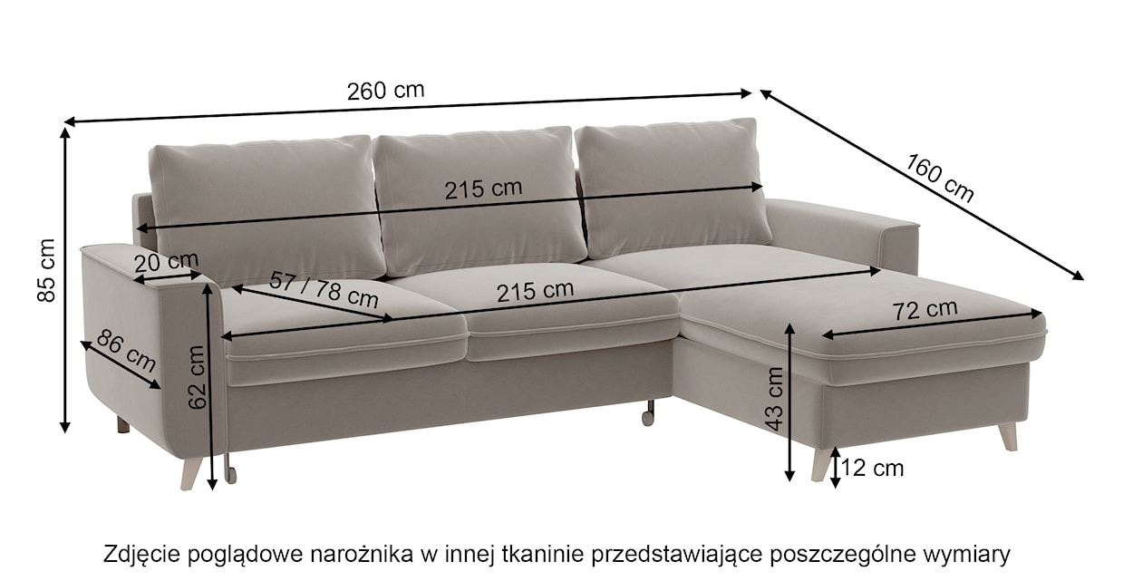 Narożnik z funkcją spania Almirante L-kształtny z pojemnikiem uniwersalny błękitny welur hydrofobowy  - zdjęcie 7