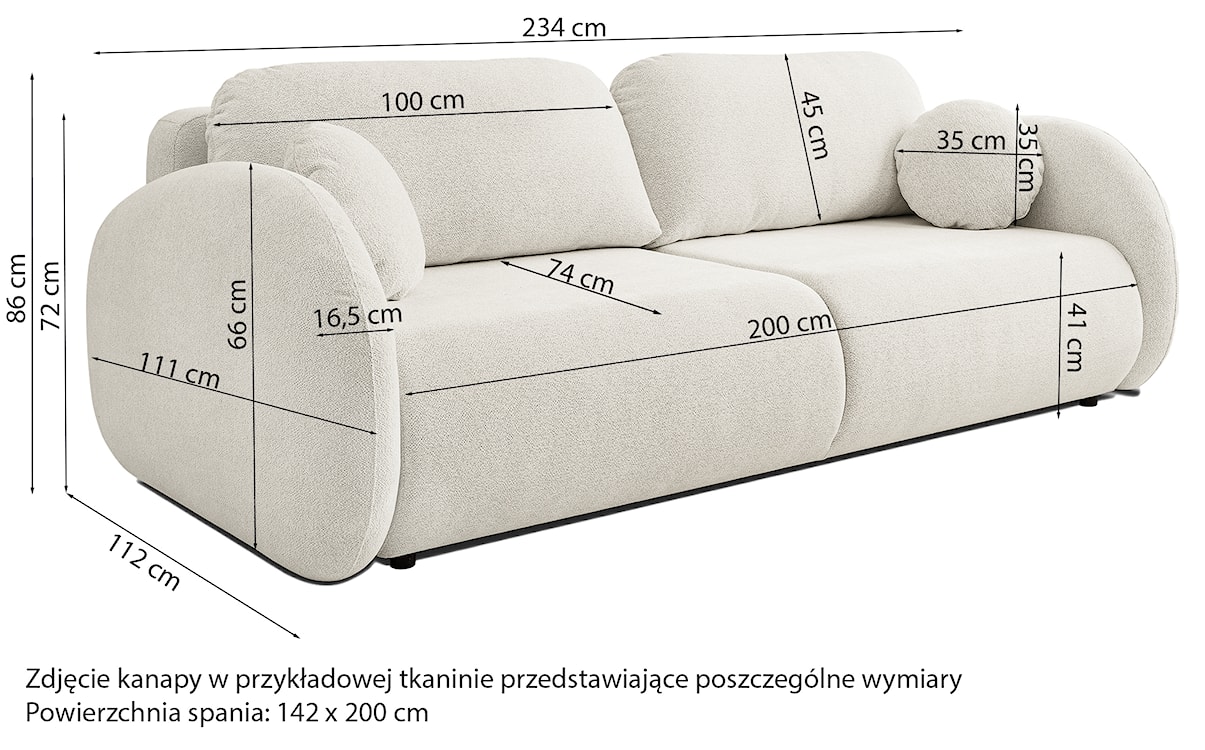 Kanapa rozkładana trzyosobowa Ovally z pojemnikiem beżowa szenil  - zdjęcie 10