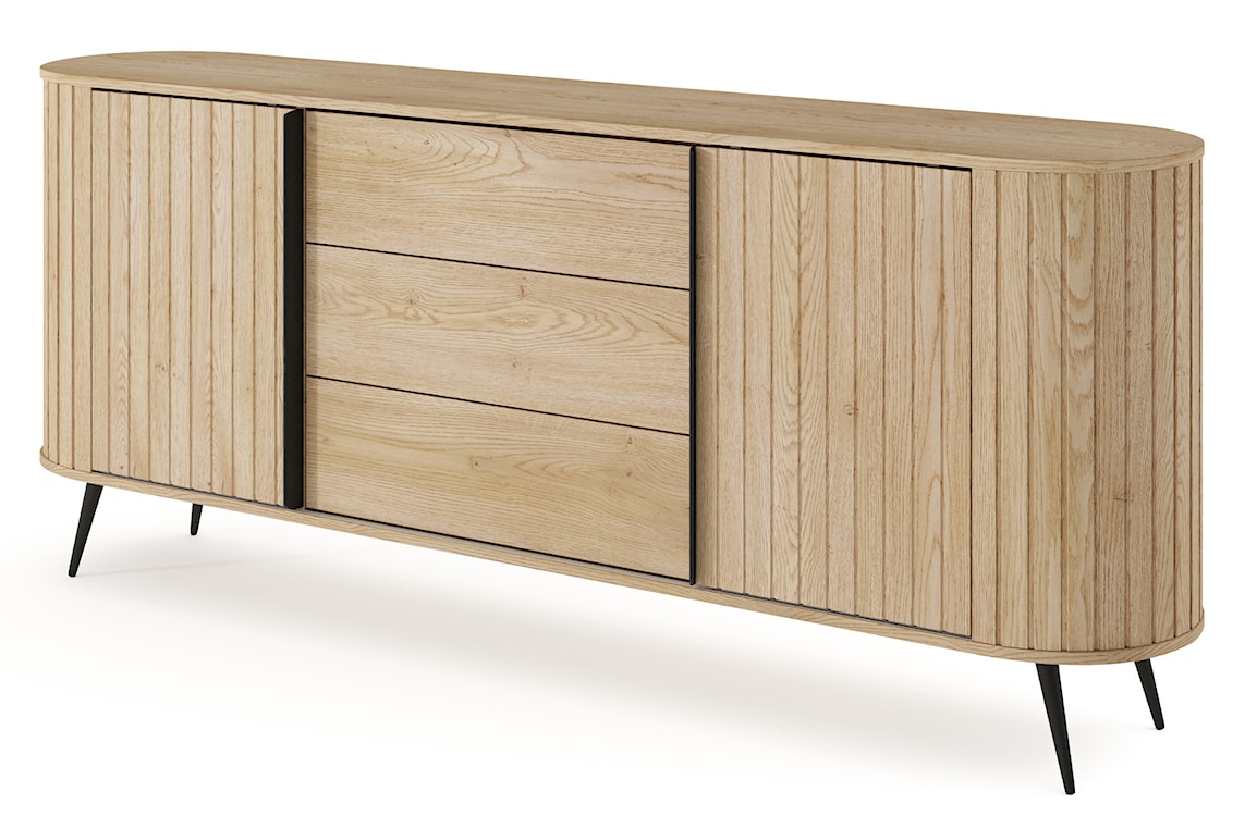 Komoda dwudrzwiowa Lovi z trzema szufladami i ryflowaniem przesuwna 196 cm dąb cremona  - zdjęcie 11