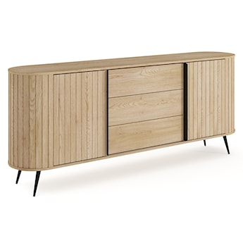 Komoda dwudrzwiowa Lovi z trzema szufladami i ryflowaniem przesuwna 196 cm dąb cremona