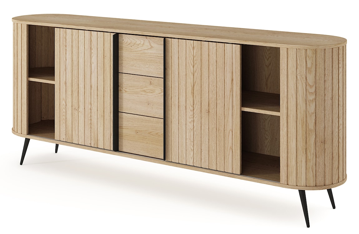 Komoda dwudrzwiowa Lovi z trzema szufladami i ryflowaniem przesuwna 196 cm dąb cremona  - zdjęcie 12