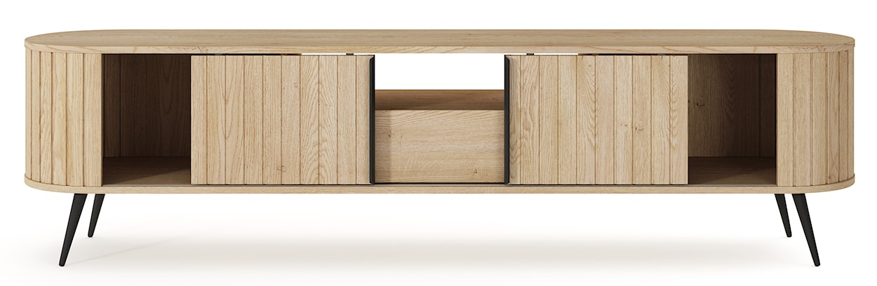 Szafka RTV dwudrzwiowa Lovi z szufladą i ryflowaniem przesuwna 196 cm dąb cremona  - zdjęcie 7