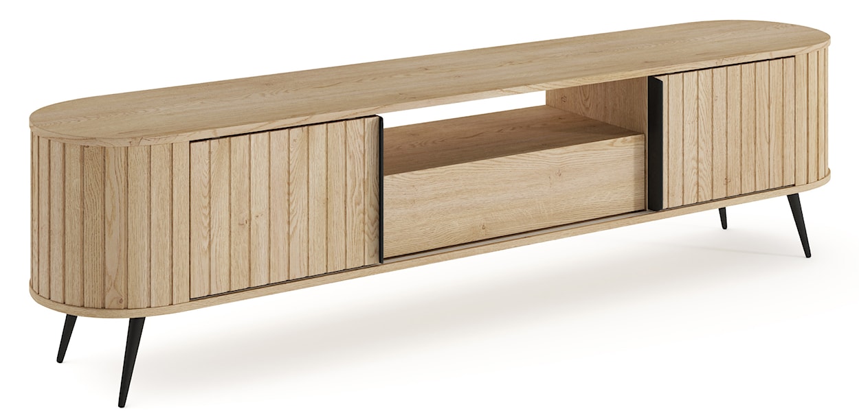 Szafka RTV dwudrzwiowa Lovi z szufladą i ryflowaniem przesuwna 196 cm dąb cremona