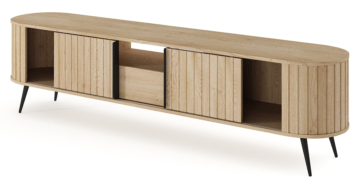 Szafka RTV dwudrzwiowa Lovi z szufladą i ryflowaniem przesuwna 196 cm dąb cremona  - zdjęcie 10