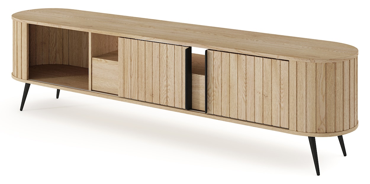 Szafka RTV dwudrzwiowa Lovi z szufladą i ryflowaniem przesuwna 196 cm dąb cremona  - zdjęcie 11