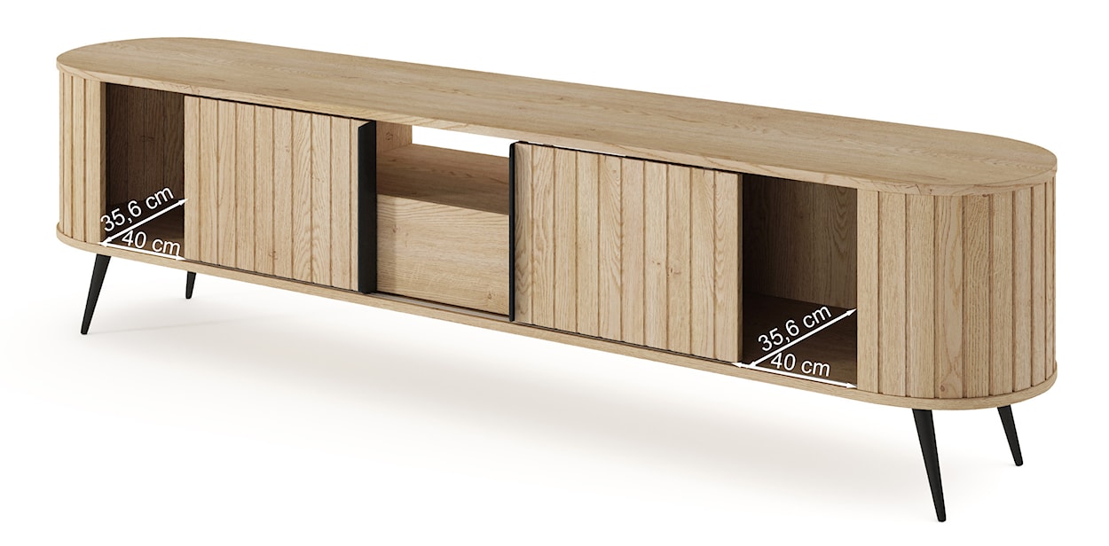 Szafka RTV dwudrzwiowa Lovi z szufladą i ryflowaniem przesuwna 196 cm dąb cremona  - zdjęcie 13