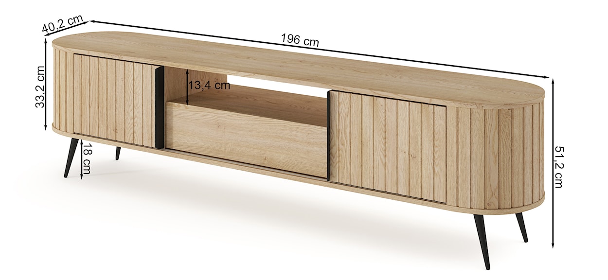 Szafka RTV dwudrzwiowa Lovi z szufladą i ryflowaniem przesuwna 196 cm dąb cremona  - zdjęcie 12