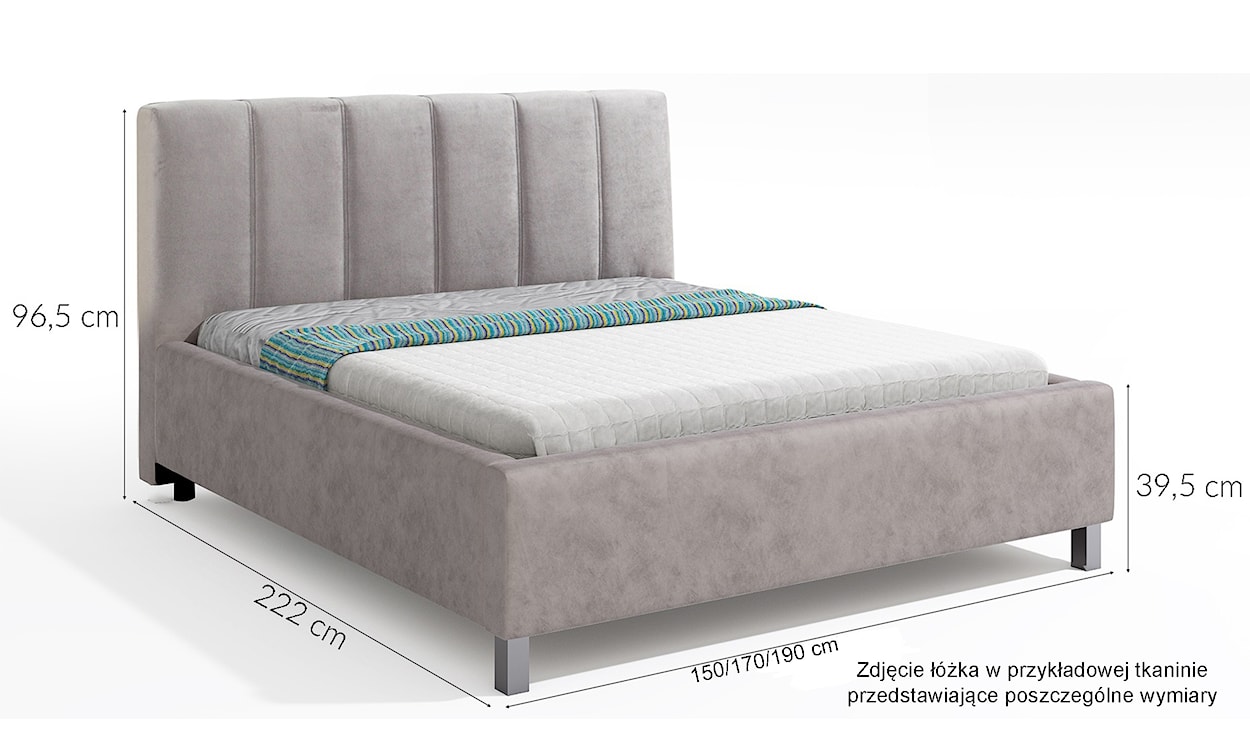 Łóżko tapicerowane z pojemnikiem Caseya grafitowe 180/200 cm w tkaninie hydrofobowej welur nogi srebrne  - zdjęcie 4