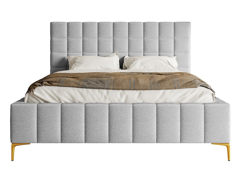 Łóżko tapicerowane 160x200 cm Szejlo z pojemnikiem stelaż metalowy jasnoszare szenil  - zdjęcie 4