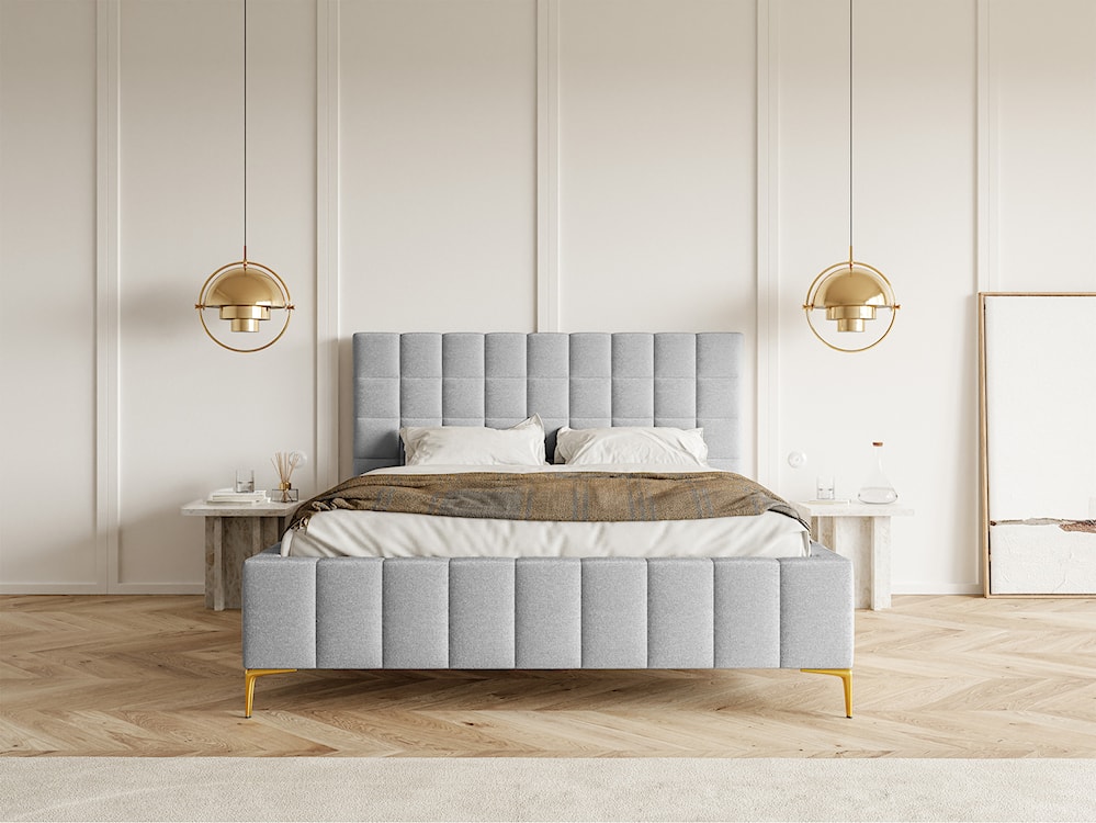 Łóżko tapicerowane 180x200 cm Szejlo z pojemnikiem stelaż metalowy jasnoszare szenil  - zdjęcie 2