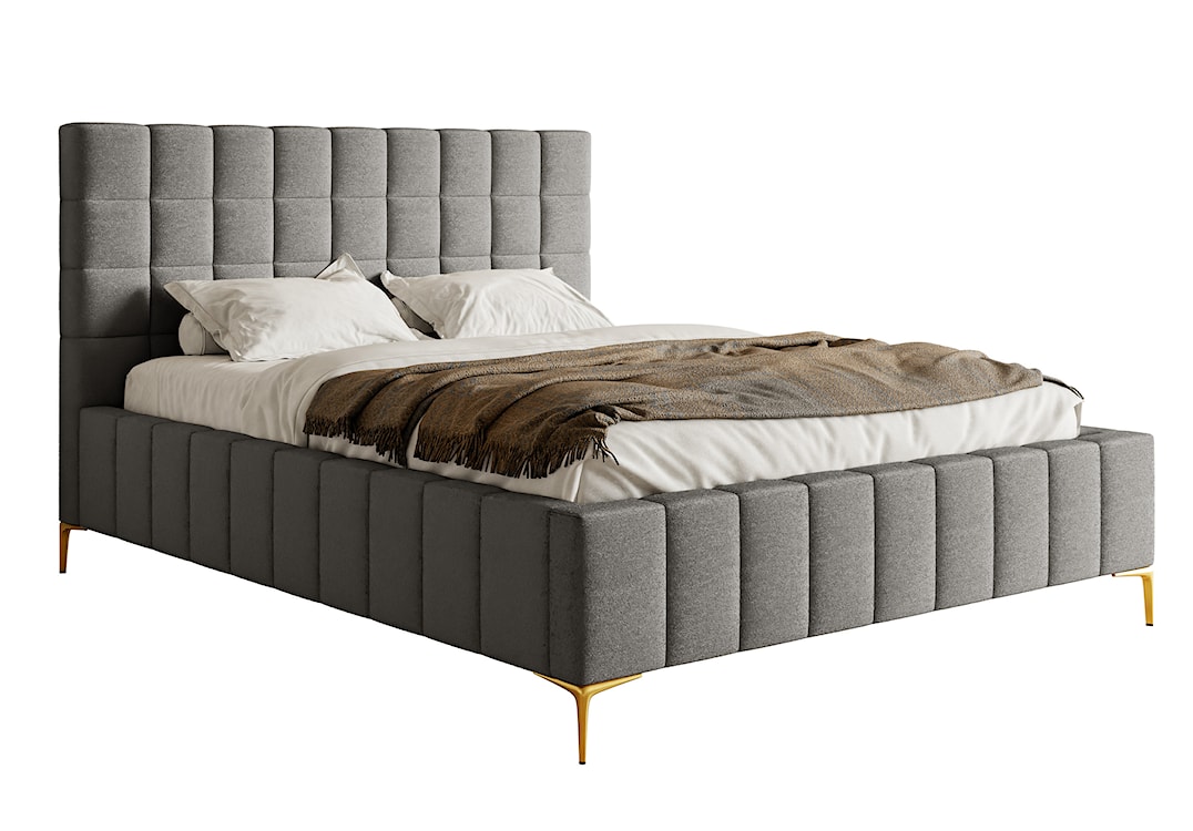Łóżko tapicerowane 160x200 cm Szejlo z pojemnikiem stelaż metalowy szare szenil