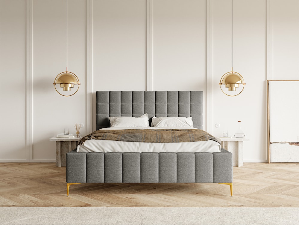 Łóżko tapicerowane 140x200 cm Szejlo z pojemnikiem stelaż metalowy szare szenil  - zdjęcie 2