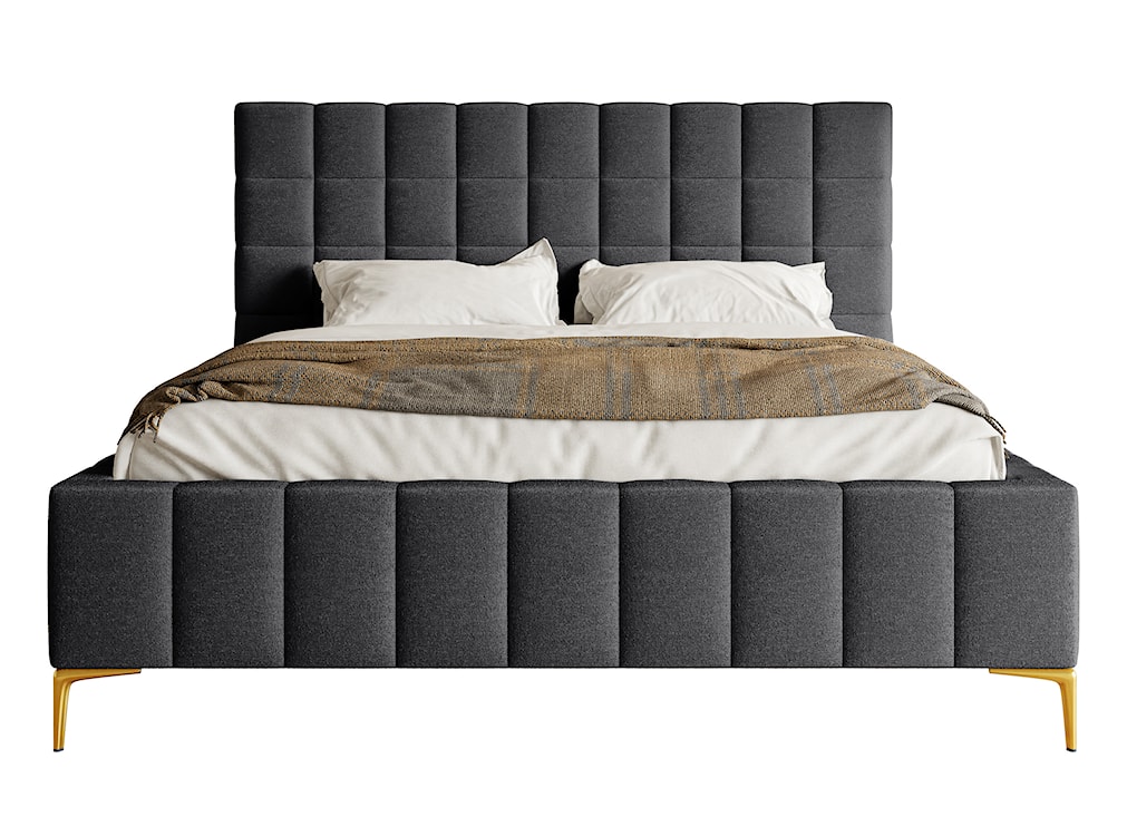 Łóżko tapicerowane 160x200 cm Szejlo z pojemnikiem stelaż metalowy ciemnoszare szenil  - zdjęcie 4