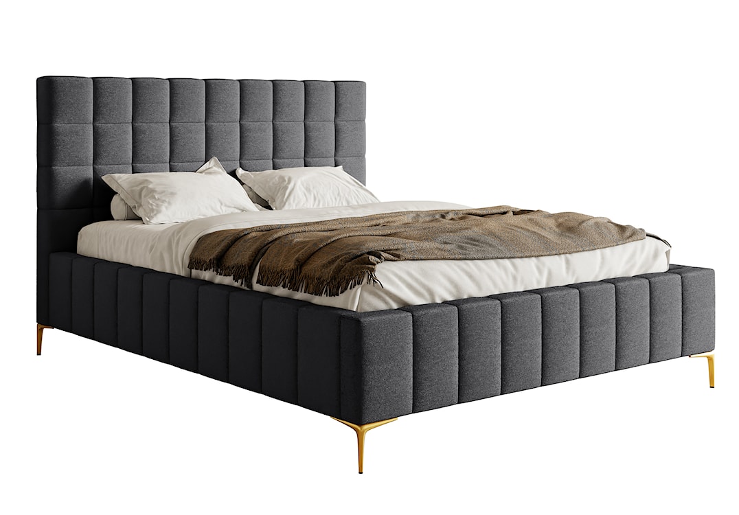 Łóżko tapicerowane 160x200 cm Szejlo z pojemnikiem stelaż metalowy ciemnoszare szenil 