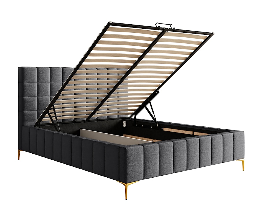Łóżko tapicerowane 160x200 cm Szejlo z pojemnikiem stelaż metalowy ciemnoszare szenil  - zdjęcie 5