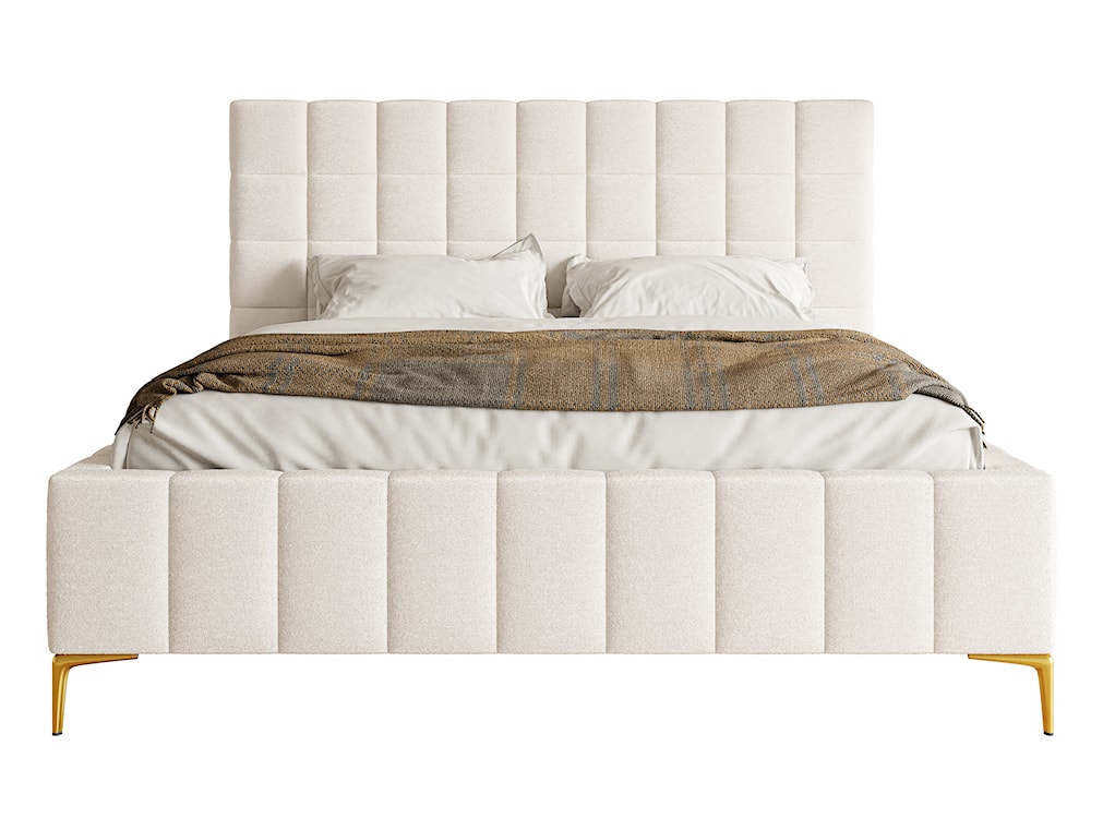 Łóżko tapicerowane 180x200 cm Szejlo z pojemnikiem stelaż metalowy kremowe szenil  - zdjęcie 4