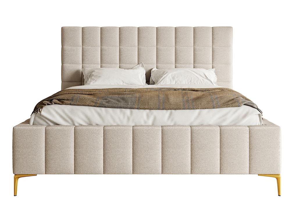 Łóżko tapicerowane 180x200 cm Szejlo z pojemnikiem stelaż metalowy szarobeżowe szenil  - zdjęcie 4