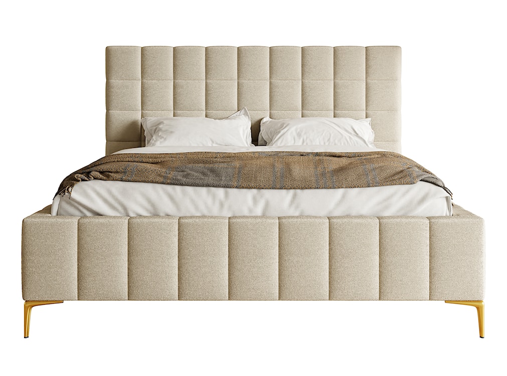 Łóżko tapicerowane 140x200 cm Szejlo z pojemnikiem stelaż metalowy beżowe szenil  - zdjęcie 4