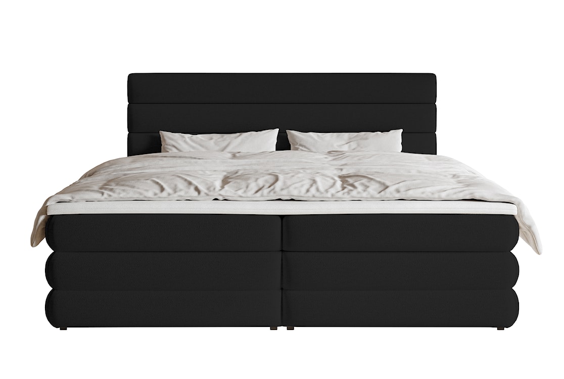 Łóżko kontynentalne 160x200cm Alegre z topperem i dwoma pojemnikami czarne w tkaninie hydrofobowej szenil nogi czarne  - zdjęcie 4