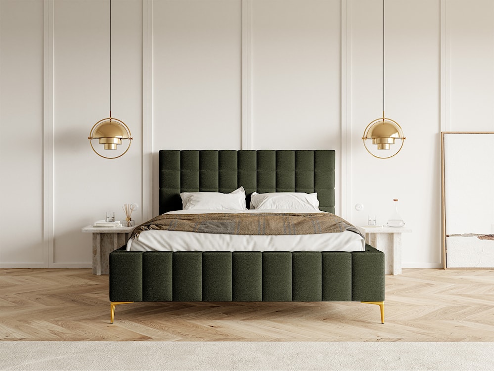 Łóżko tapicerowane 160x200 cm Szejlo z pojemnikiem stelaż metalowy oliwkowe szenil  - zdjęcie 2