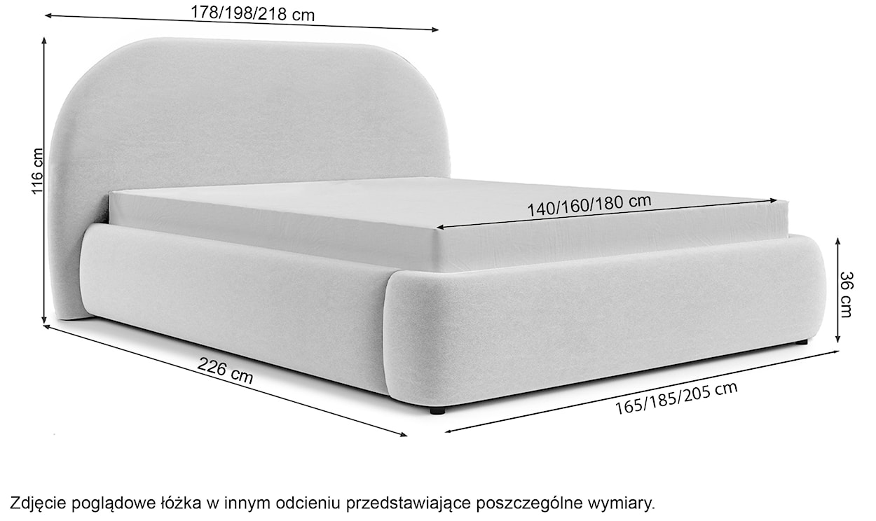 Łóżko tapicerowane 180x200 cm Ovo jasnobeżowe z pojemnikiem rama metalowa podnośnik gazowy w tkaninie łatwoczyszczącej welur  - zdjęcie 7