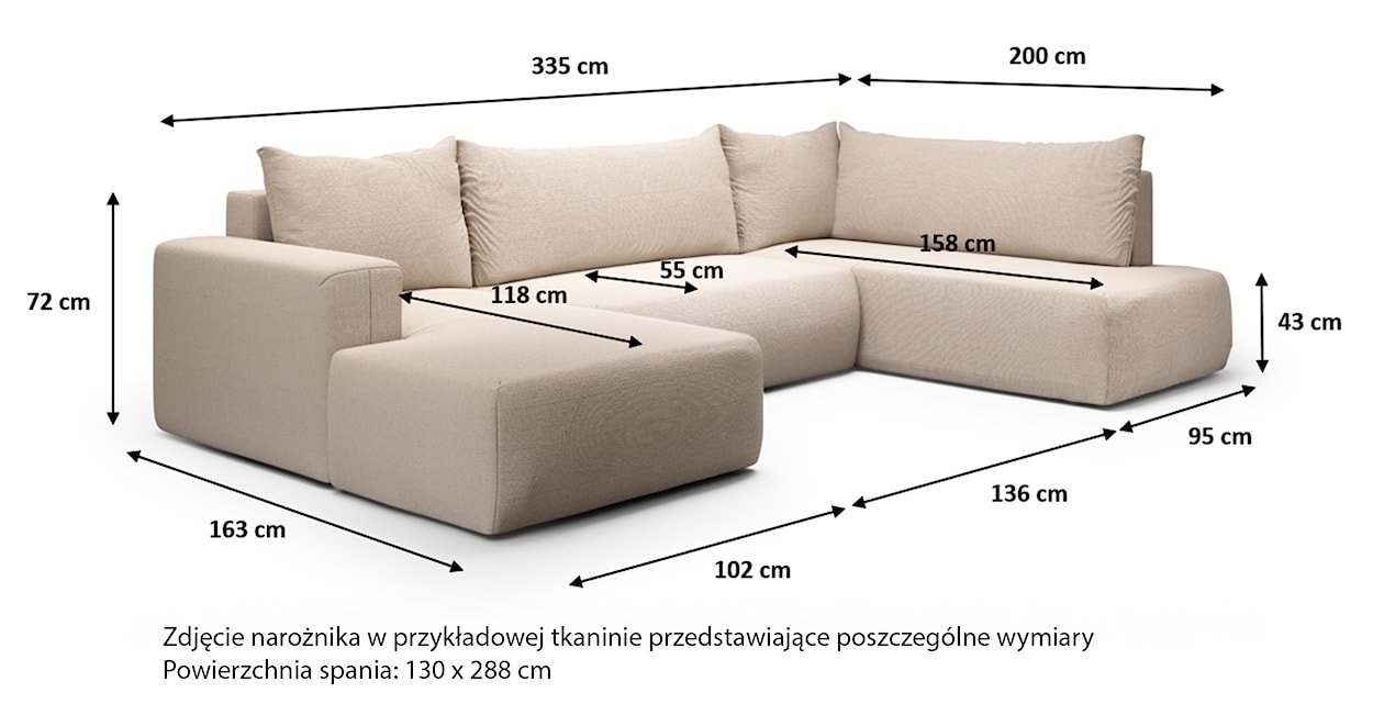 Narożnik z funkcją spania Lummi U-kształtny z pojemnikiem biały szenil hydrofobowy lewostronny  - zdjęcie 5