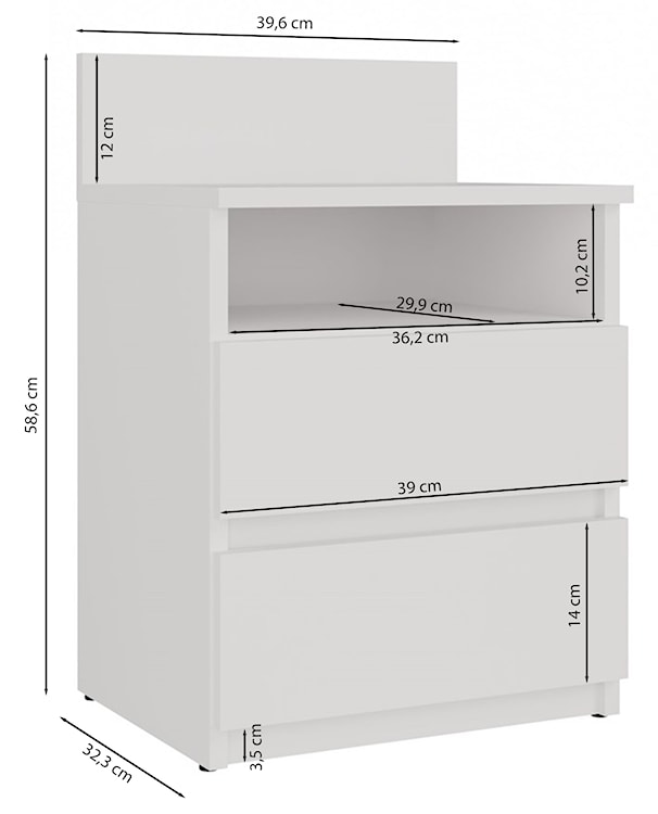 Szafka nocna Malwa z dwiema szufladami i wnęką 40 cm biała  - zdjęcie 9