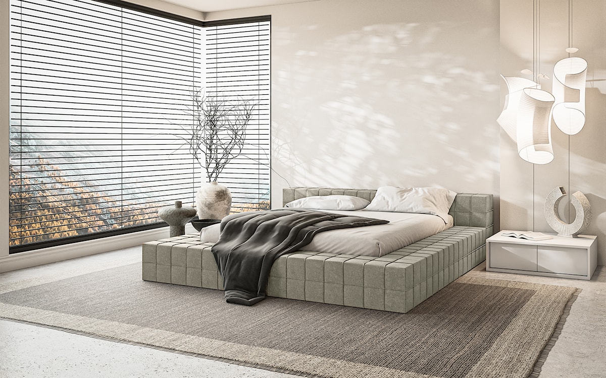 Łóżko tapicerowane 160x200 cm Evori szarobeżowy nubuk hydrofobowy  - zdjęcie 2