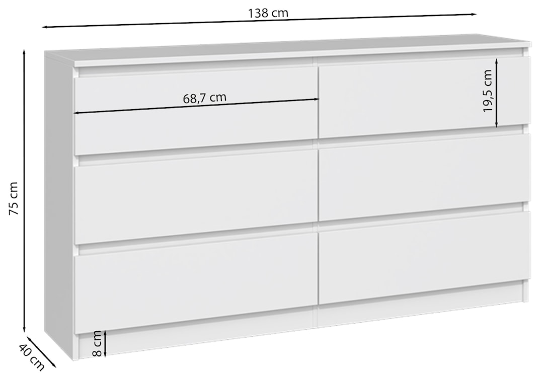 Komoda Malwa z sześcioma szufladami 138 cm biała  - zdjęcie 6