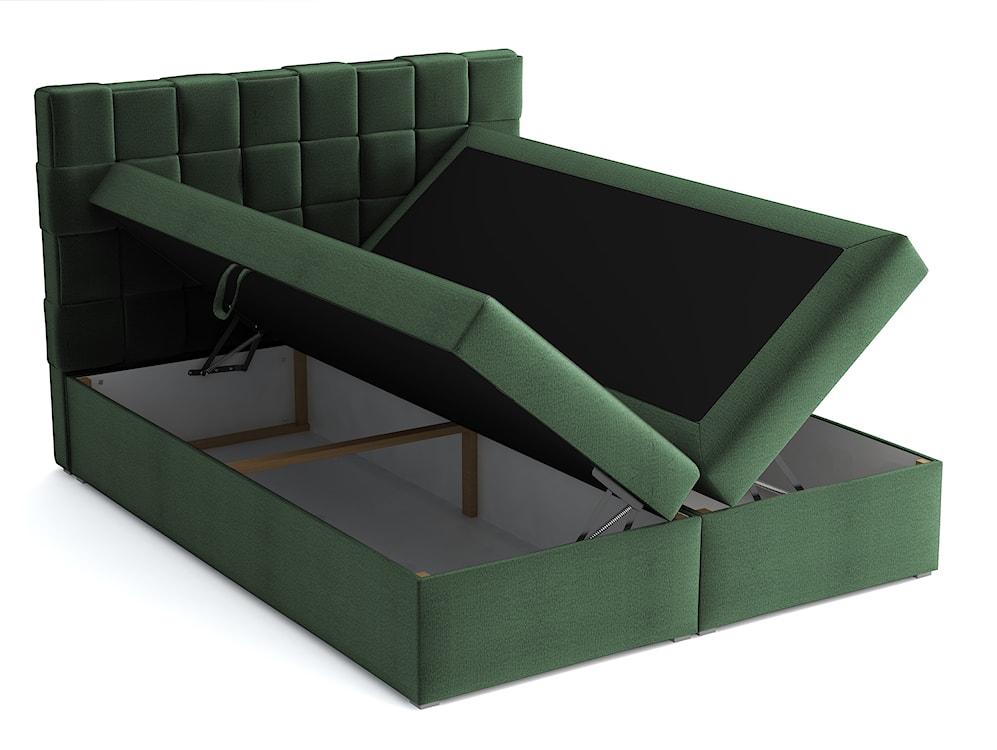 Łóżko kontynentalne 140x200 cm Keitum z pojemnikami i topperem ciemnozielone welur  - zdjęcie 3