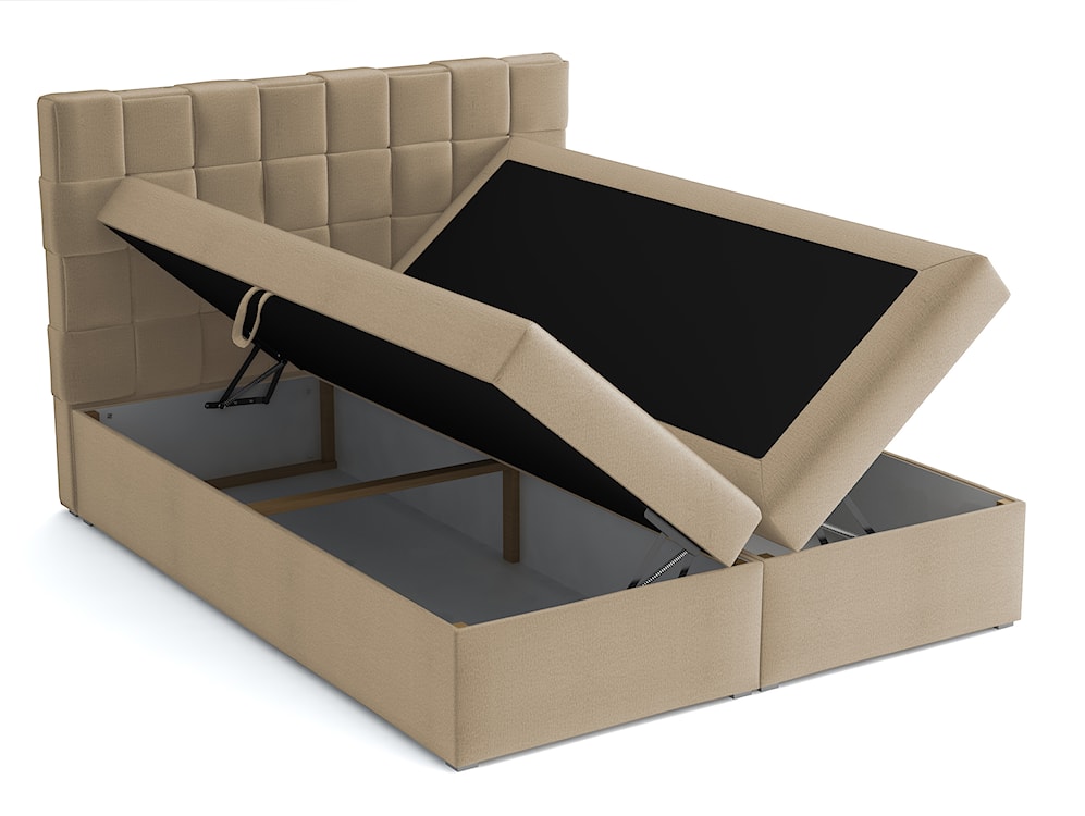 Łóżko kontynentalne 140x200 cm Keitum z pojemnikami i topperem ciemnobeżowe welur  - zdjęcie 3