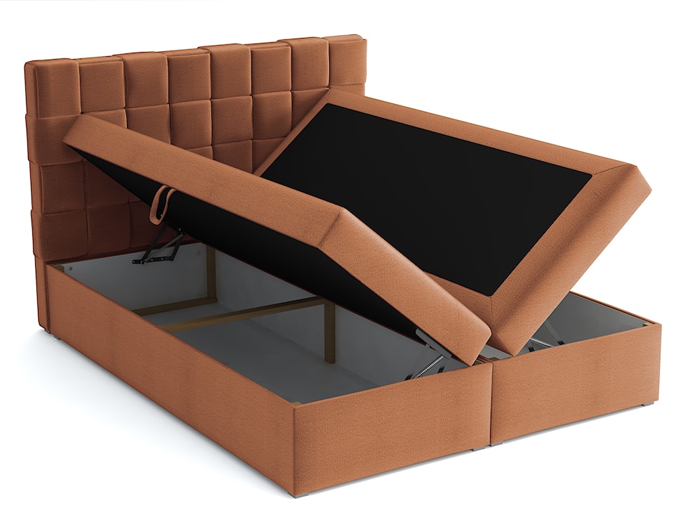 Łóżko kontynentalne 140x200 cm Keitum z pojemnikami i topperem miedziane welur  - zdjęcie 3