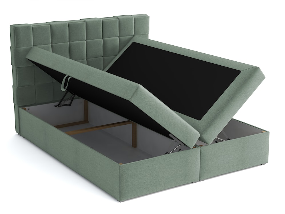 Łóżko kontynentalne 180x200 cm Keitum z pojemnikami i topperem szałwiowe welur  - zdjęcie 3