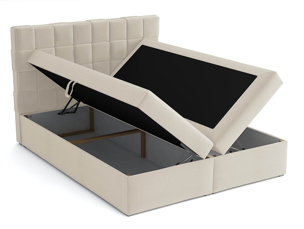 Łóżko kontynentalne 160x200 cm Keitum z pojemnikami i topperem jasnobeżowe welur  - zdjęcie 3