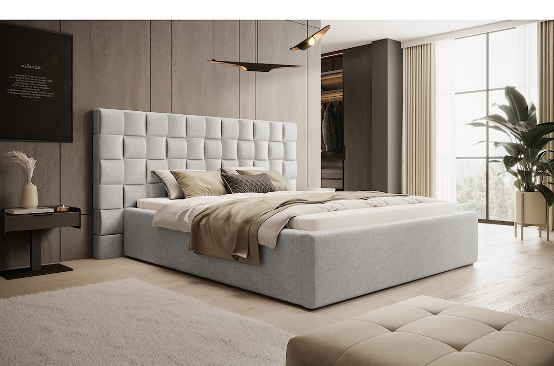 Łóżko tapicerowane 160x200 cm Keitum z pojemnikiem plecionka jasnoszare  - zdjęcie 2