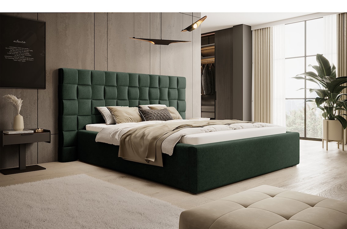 Łóżko tapicerowane 160x200 cm Keitum z pojemnikiem plecionka ciemnozielone  - zdjęcie 2